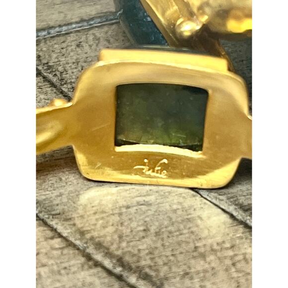 Julie Vos Gold Bangles Set of 2 Medium Stacking Bracelets Gray Stone Boho Layer - Picture 8 of 9